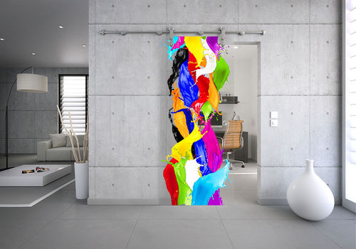 Glasschiebetür-Set 60SEG775 Digitaldruck Edelstahl Motiv: Farbenspiel mit Griffmuschel